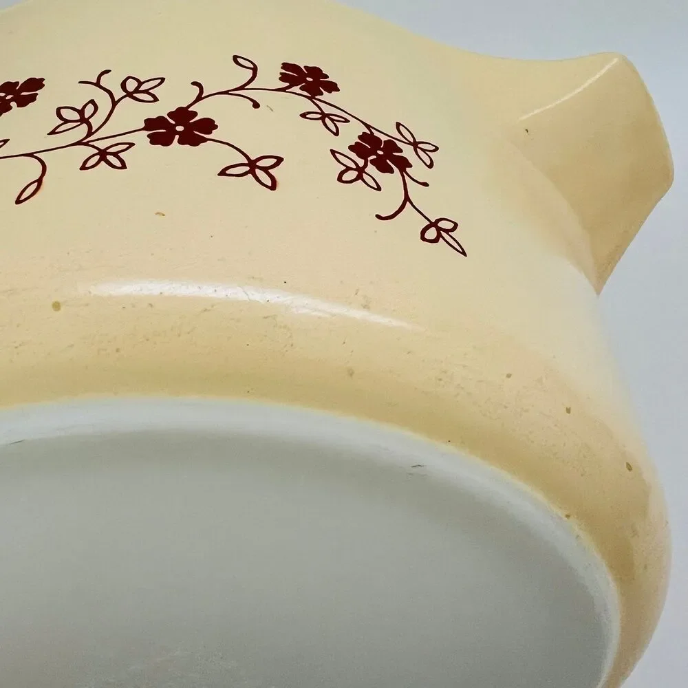 PYREX Cream Brown Trailing Flowers 475-B Casserole Dish 2.5 Qt
